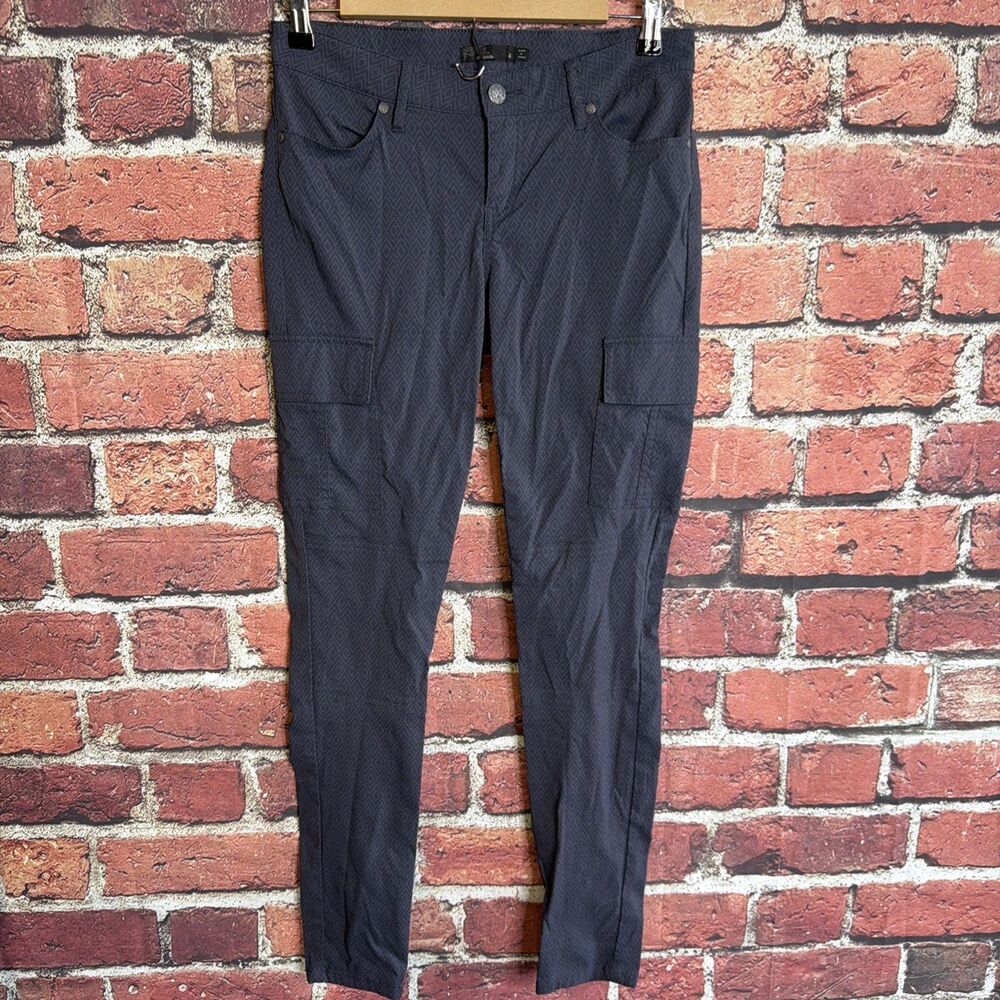 Prana 4 Meme Grey Diamond Print Cargo Skinny Pants Nylon Blend Stretch Hiking